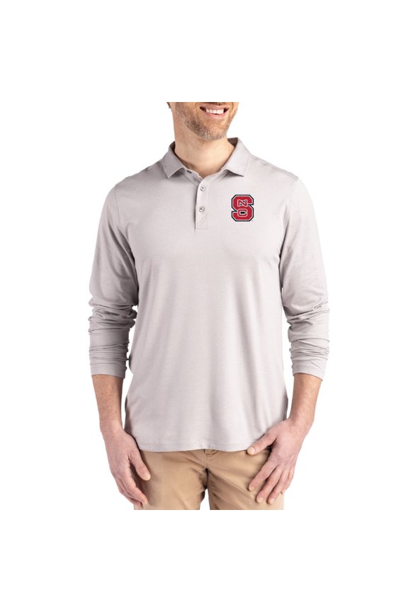 Men's Cutter & Buck Gray NC State Wolfpack Primary Coastline Epic Comfort Long-Sleeve Polo