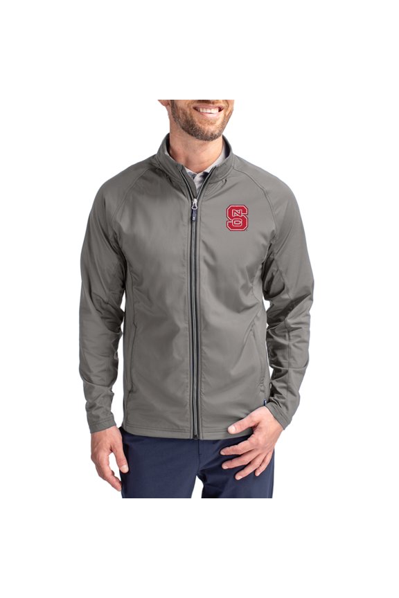Men's Cutter & Buck Gray NC State Wolfpack Primary Logo Adapt Eco Knit Raglan Full-Zip Jacket