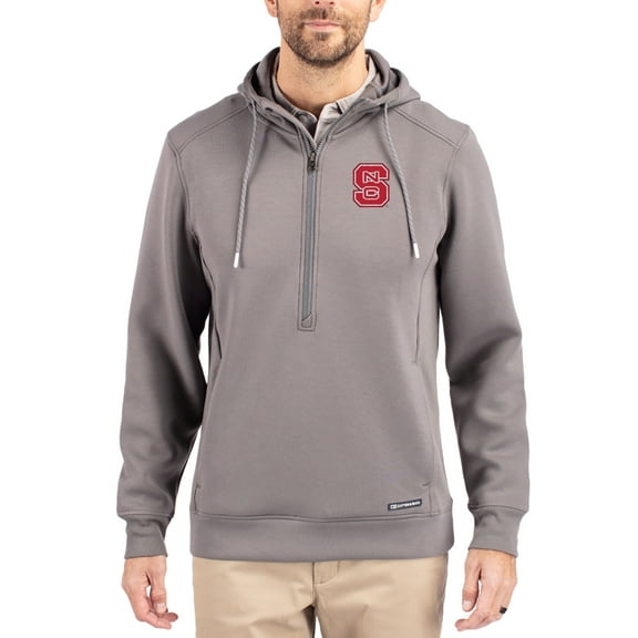 Men's-Cutter & Buck  Gray NC State Wolfpack Roam Eco Recycled Half-Zip Pullover Hoodie
