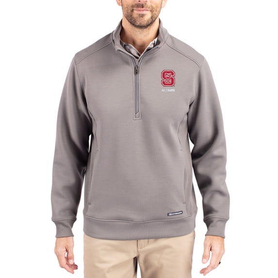 Men's-Cutter & Buck Gray NC State Wolfpack Roam Eco Recycled Quarter-Zip Pullover