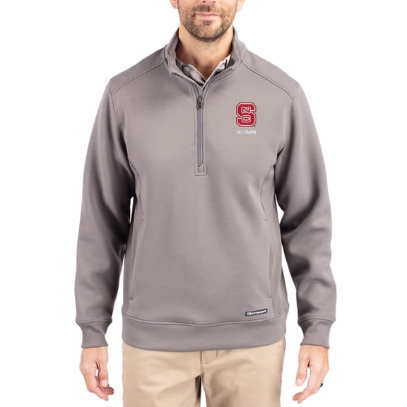 Men's-Cutter & Buck Gray NC State Wolfpack Roam Eco Recycled Quarter-Zip Pullover