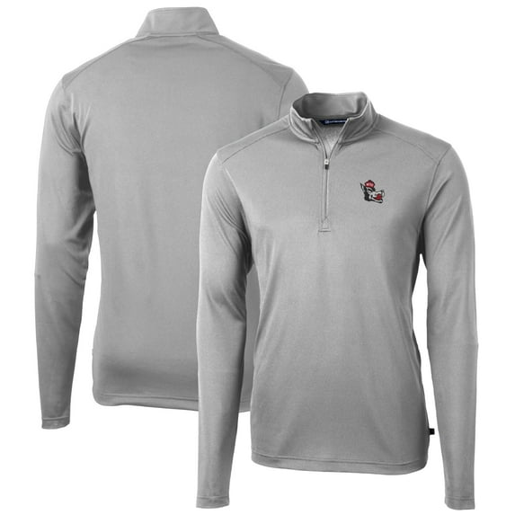 Men's Cutter & Buck Gray NC State Wolfpack Virtue Eco Pique Recycled Quarter-Zip Pullover Top