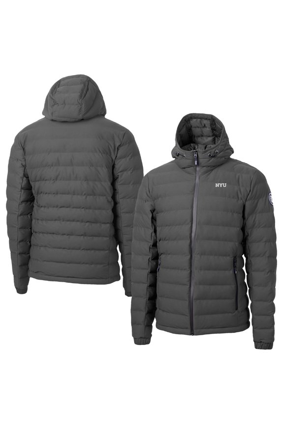 Men's-Cutter & Buck Gray NYU Violets Mission Ridge Eco Insulated Repreve Hooded Full-Zip Puffer Jacket