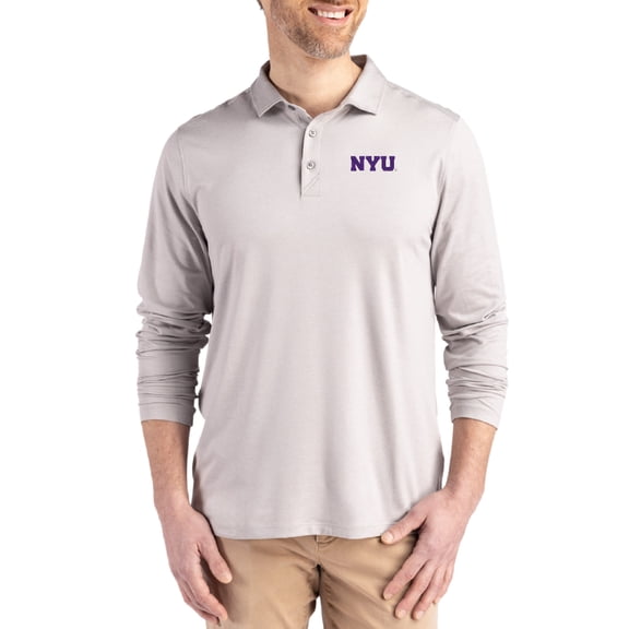 Men's Cutter & Buck Gray NYU Violets Primary Coastline Epic Comfort Long-Sleeve Polo