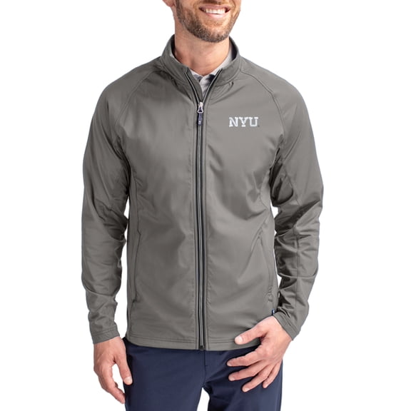 Men's Cutter & Buck Gray NYU Violets Primary Logo Adapt Eco Knit Raglan Full-Zip Jacket
