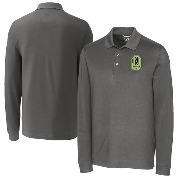 Men's-Cutter & Buck  Gray Nashville SC Big & Tall Advantage Eco Tri-Blend Pique Long Sleeve Polo