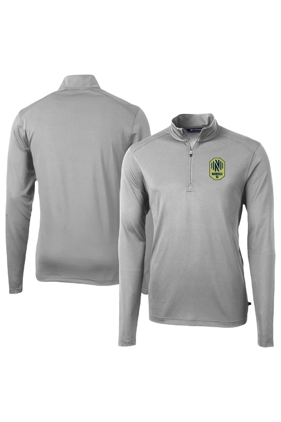 Men's-Cutter & Buck Gray Nashville SC Big & Tall Virtue Eco Pique Recycled Quarter-Zip Pullover Top