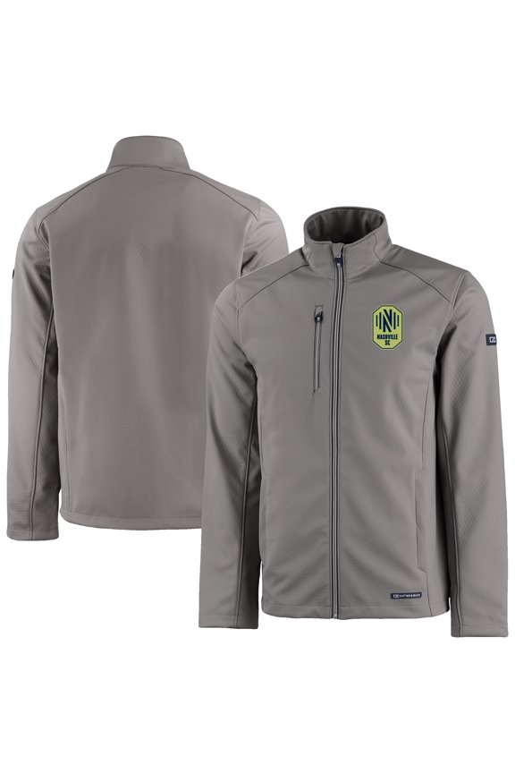 Men's Cutter & Buck Gray Nashville SC Evoke Eco Softshell Recycled Full-Zip Jacket