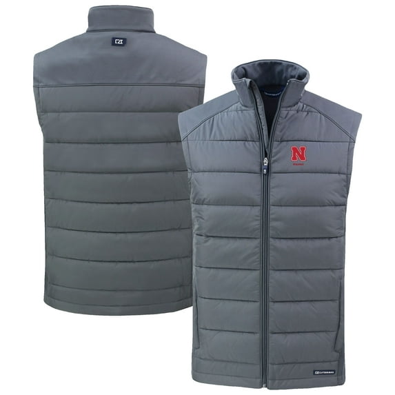 Men's Cutter & Buck Gray Nebraska Huskers Evoke Hybrid Eco Softshell Recycled Full-Zip Vest