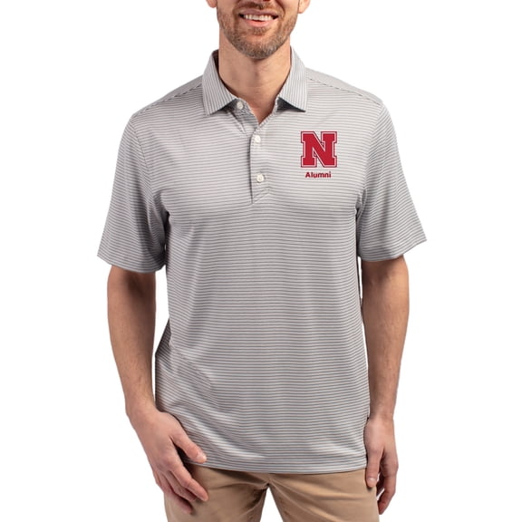 Men's Cutter & Buck Gray Nebraska Huskers Forge Eco Double Stripe Stretch Recycled Polo