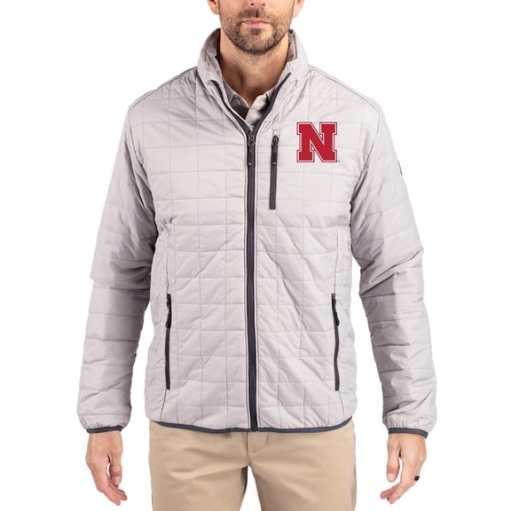 Men's-Cutter & Buck Gray Nebraska Huskers Rainier Eco Insulated PrimaLoft Full-Zip Puffer Jacket