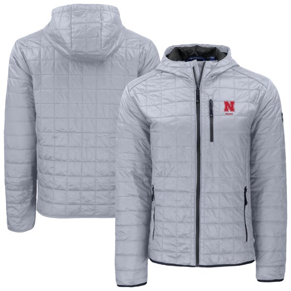 Men's-Cutter & Buck  Gray Nebraska Huskers Rainier Eco PrimaLoft Hooded Full-Zip Jacket