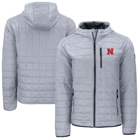 Men's-Cutter & Buck  Gray Nebraska Huskers Rainier Eco PrimaLoft Hooded Full-Zip Jacket