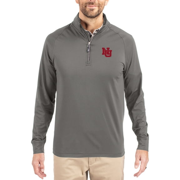 Men's Cutter & Buck Gray Nebraska Huskers Vault Logo Adapt Eco Knit Stretch Raglan Quarter-Zip Pullover