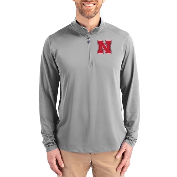 Men's-Cutter & Buck Gray Nebraska Huskers Virtue DryTec Quarter-Zip Pullover