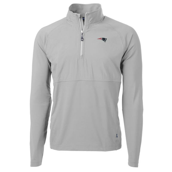 Men's Cutter & Buck Gray New England Patriots Adapt Eco Knit Hybrid Recycled Quarter-Zip Raglan Jacket