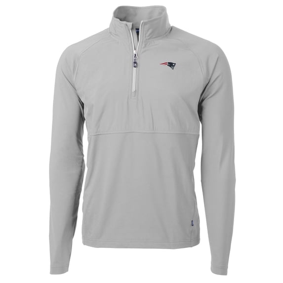 Men's Cutter & Buck Gray New England Patriots Adapt Eco Knit Hybrid Recycled Quarter-Zip Raglan Jacket