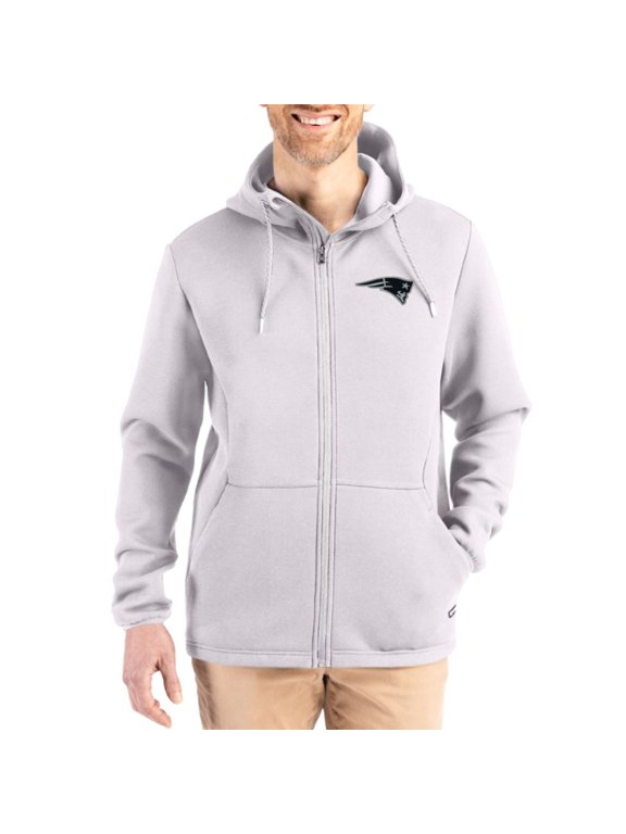Men's Cutter & Buck Gray New England Patriots Roam Epic Comfort Recycled Full-Zip Hoodie Jacket
