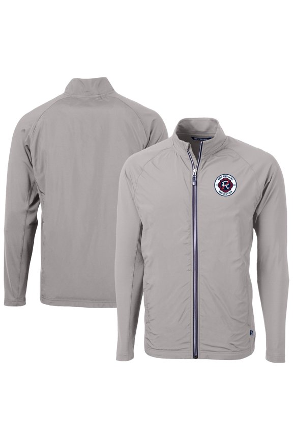 Men's-Cutter & Buck  Gray New England Revolution Adapt Eco Knit Hybrid Recycled Full-Zip Jacket