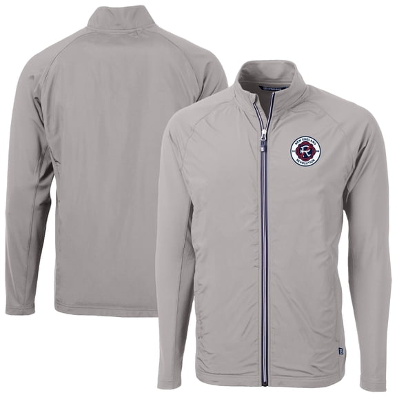 Men's-Cutter & Buck  Gray New England Revolution Adapt Eco Knit Hybrid Recycled Full-Zip Jacket