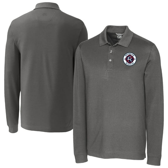 Men's Cutter & Buck Gray New England Revolution Advantage Eco Tri-Blend Pique Long Sleeve Polo