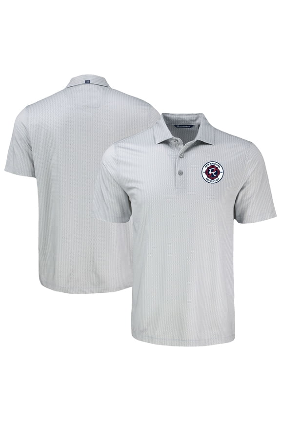 Men's-Cutter & Buck Gray New England Revolution Big & Tall Pike Eco Shadow Check Print Recycled Polo