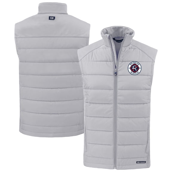 Men's Cutter & Buck Gray New England Revolution Evoke Hybrid Eco Softshell Recycled Full-Zip Vest