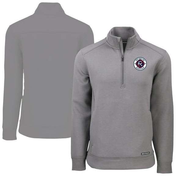 Men's-Cutter & Buck  Gray New England Revolution Roam Eco Recycled Quarter-Zip Pullover Top