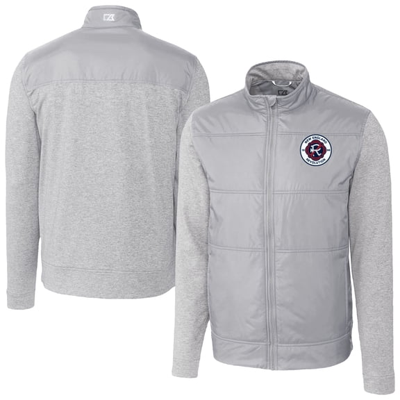 Men's Cutter & Buck  Gray New England Revolution Stealth Hybrid Quilted Full-Zip Windbreaker Jacket
