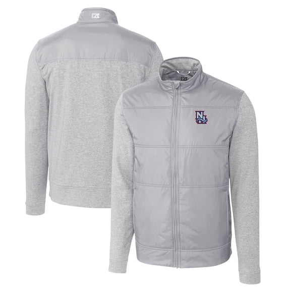 Men's Cutter & Buck Gray New Hampshire Fisher Cats Stealth Hybrid Quilted Full-Zip Windbreaker Jacket