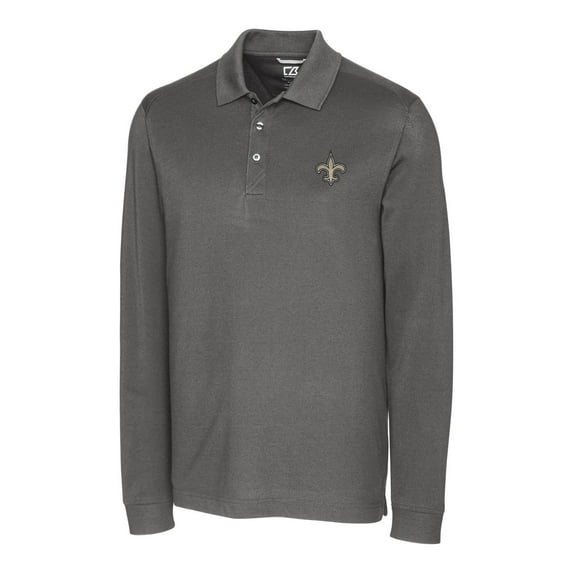 Men's Cutter & Buck Gray New Orleans Saints Advantage Long Sleeve Polo