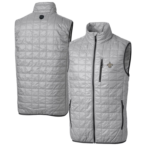 Men's Cutter & Buck Gray New Orleans Saints Rainier PrimaLoft Eco Insulated Full-Zip Puffer Vest