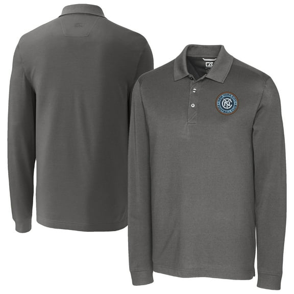 Men's Cutter & Buck Gray New York City FC Advantage Eco Tri-Blend Pique Long Sleeve Polo