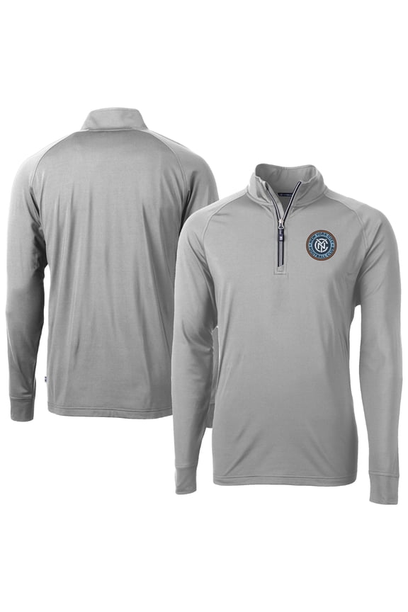 Men's-Cutter & Buck Gray New York City FC Big & Tall Adapt Eco Knit Stretch Recycled Quarter-Zip Pullover