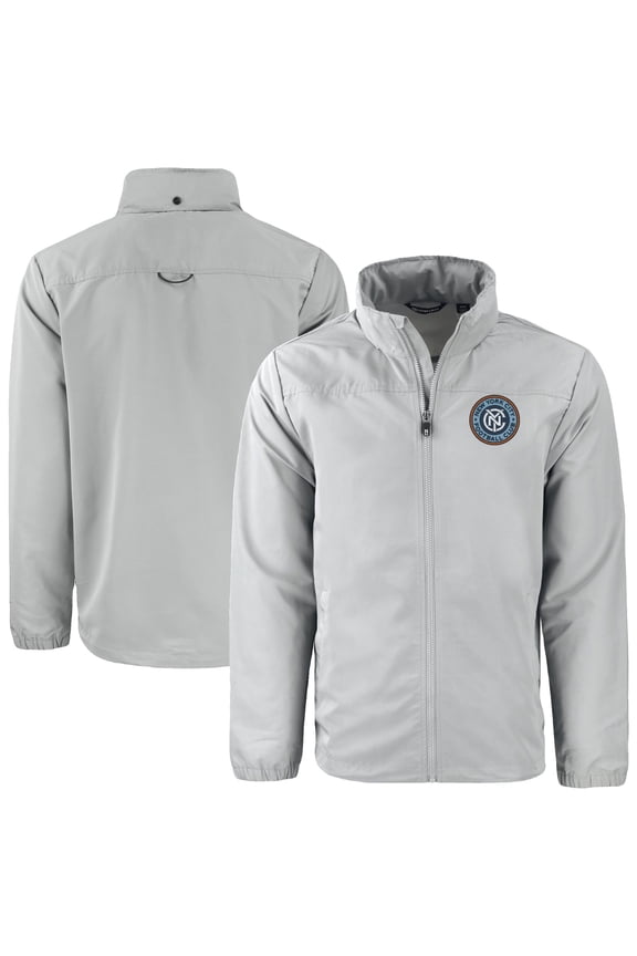 Men's Cutter & Buck Gray New York City FC Big & Tall Charter Eco Knit Recycled Full-Zip Hoodie Jacket