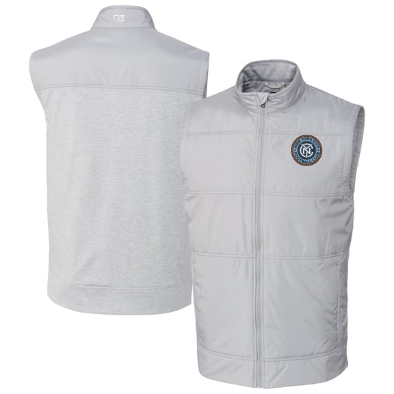 Men's-Cutter & Buck Gray New York City FC Big & Tall Stealth Hybrid Quilted Windbreaker Full-Zip Vest