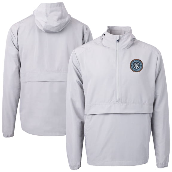 Men's-Cutter & Buck  Gray New York City FC Charter Eco Recycled Full-Zip Anorak Jacket