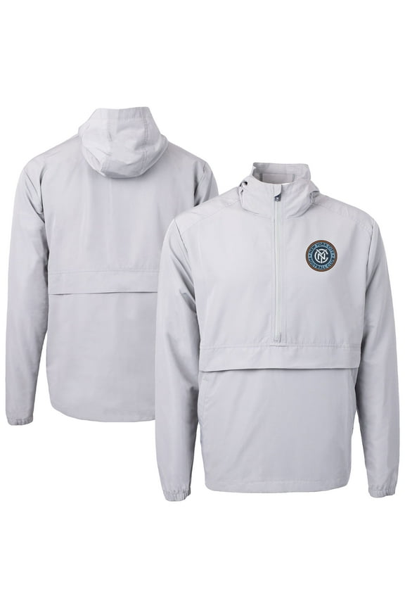 Men's-Cutter & Buck  Gray New York City FC Charter Eco Recycled Full-Zip Anorak Jacket