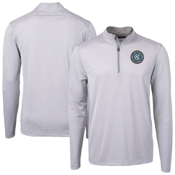 Men's Cutter & Buck Gray New York City FC DryTec Virtue Eco Pique Micro Stripe Recycled Quarter-Zip Pullover Top