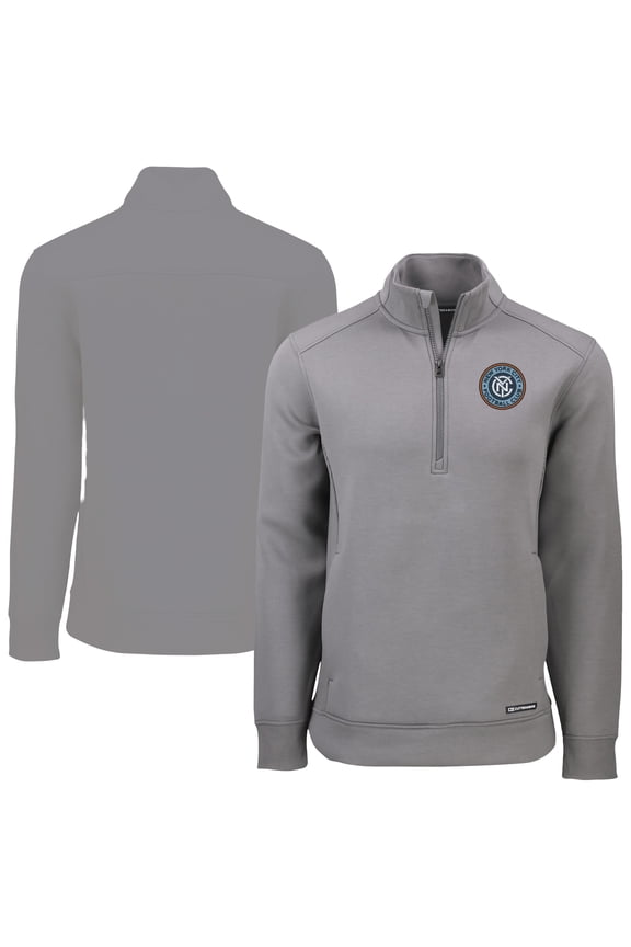 Men's-Cutter & Buck  Gray New York City FC Roam Eco Recycled Quarter-Zip Pullover Top