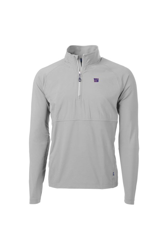 Men's Cutter & Buck Gray New York Giants Adapt Eco Knit Hybrid Recycled Quarter-Zip Raglan Jacket