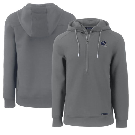 Men's Cutter & Buck Gray New York Giants Helmet Roam Eco Half-Zip Recycled Pullover Hoodie