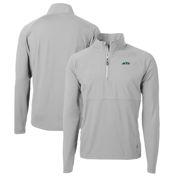 Men's Cutter & Buck Gray New York Jets Primary Logo Adapt Eco Knit Hybrid Recycled Raglan Quarter-Zip Top