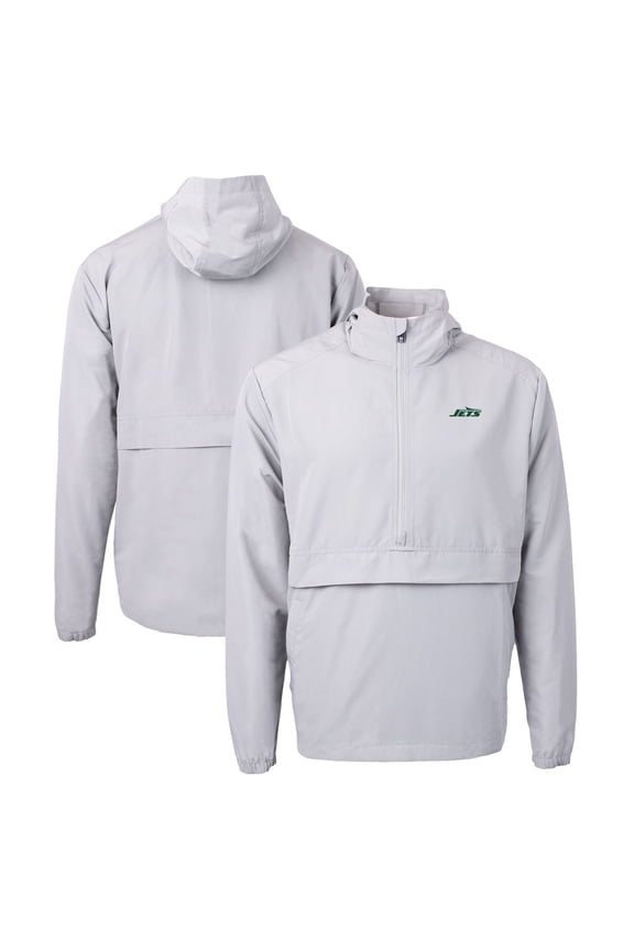 Men's Cutter & Buck Gray New York Jets Primary Logo Charter Eco Recycled Half-Zip Anorak Jacket