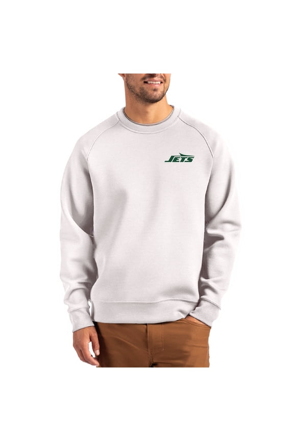 Men's Cutter & Buck Gray New York Jets Primary Logo Roam Recycled Raglan Pullover Sweatshirt