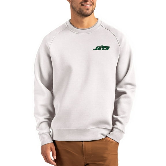 Men's Cutter & Buck Gray New York Jets Primary Logo Roam Recycled Raglan Pullover Sweatshirt