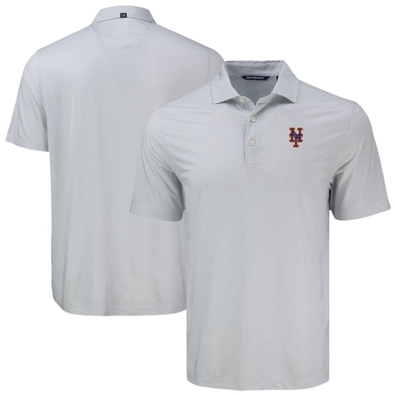 Men's Cutter & Buck Gray New York Mets Big & Tall Pike Eco Diamond Dot Print Polo