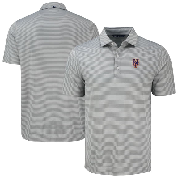 Men's Cutter & Buck Gray New York Mets Forge Eco Fine Line Stripe Polo