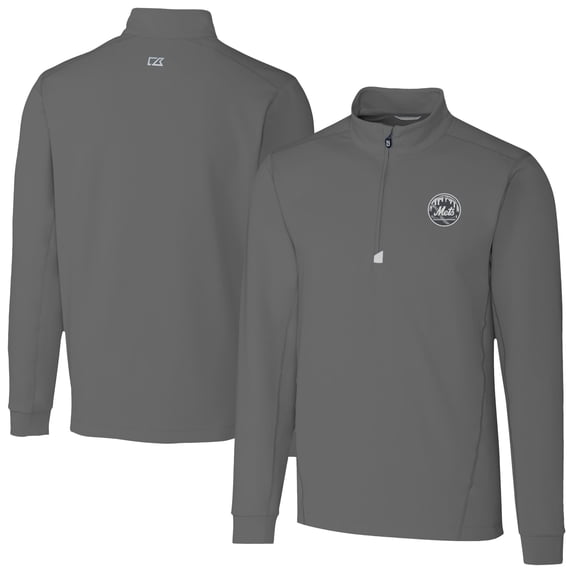 Men's Cutter & Buck Gray New York Mets Traverse Eco Tri-Blend DryTec Quarter-Zip Jacket