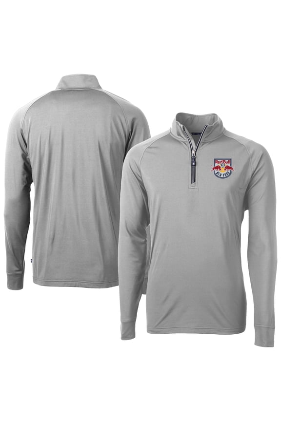 Men's-Cutter & Buck Gray New York Red Bulls Adapt Eco Knit Stretch Recycled Raglan Quarter-Zip Top